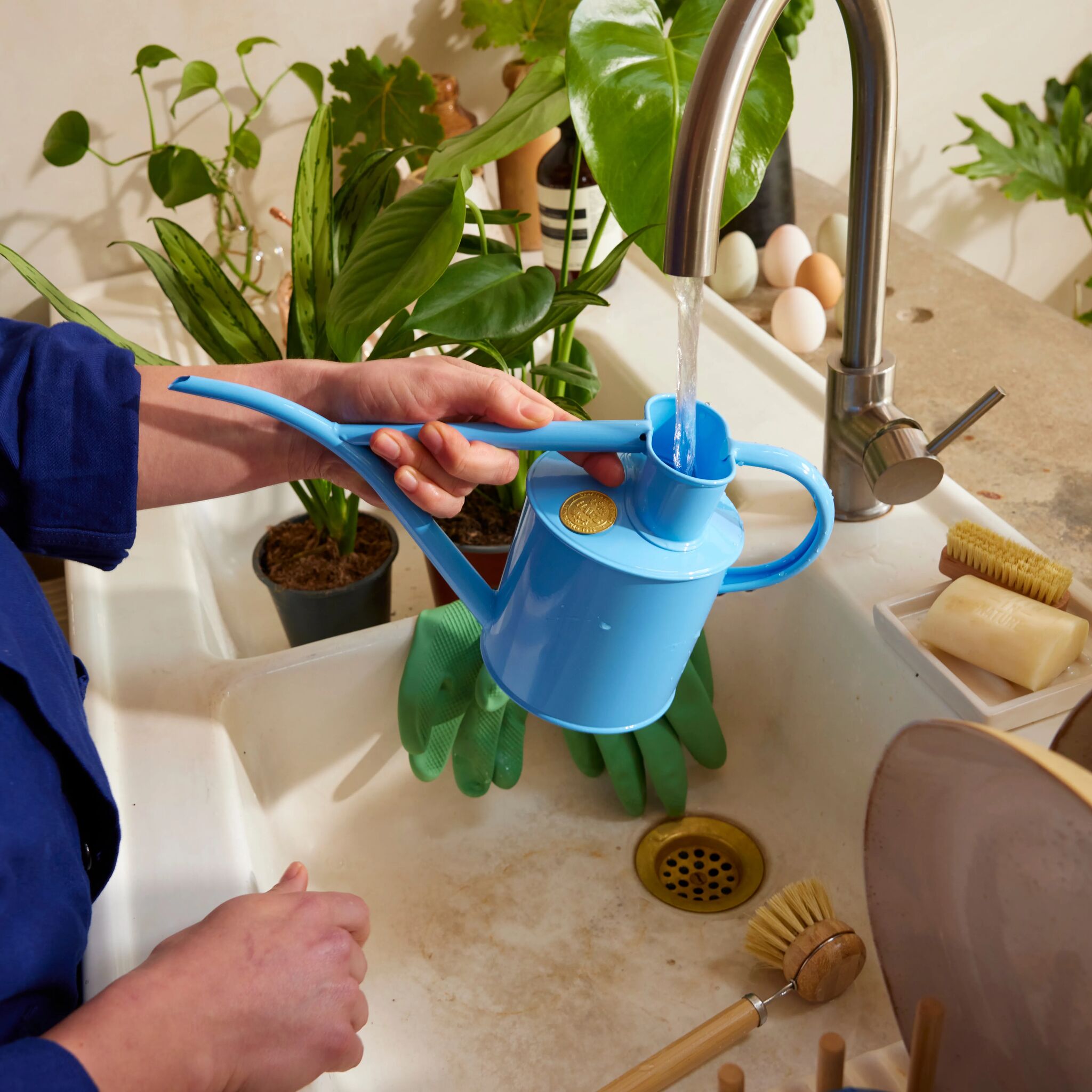 The Fazeley Flow - Houseplant Set - Summer Sky Blue & Brass - Two Pint